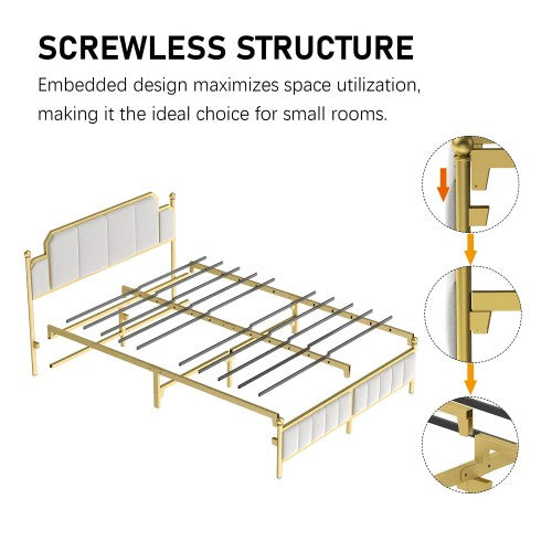 16pcs Queen Size Upholstered Bed Frame, Metal Bed Frame with Linen Fabric Headboard, Under Bed Storage, No Box Spring Required (Pallet) 16pcs Queen Size Upholstered Bed Frame, Metal Bed Frame with Linen Fabric Headboard, Under Bed Storage, No Box Spring Required (Pallet)